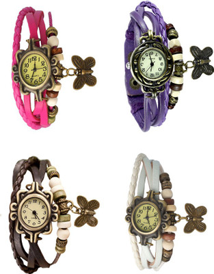 NS18 Vintage Butterfly Rakhi Combo of 4 Pink, Brown, Purple And White Analog Watch  - For Women   Watches  (NS18)