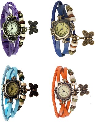 NS18 Vintage Butterfly Rakhi Combo of 4 Purple, Sky Blue, Blue And Orange Analog Watch  - For Women   Watches  (NS18)