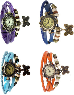 

NS18 Vintage Butterfly Rakhi Combo of 4 Purple, Sky Blue, Blue And Orange Watch - For Women