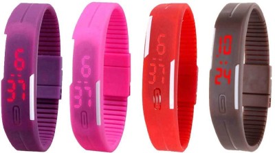 NS18 Silicone Led Magnet Band Combo of 4 Purple, Pink, Red And Brown Digital Watch  - For Boys & Girls   Watches  (NS18)