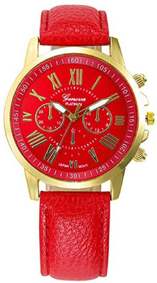 

Geneva Quartz Rose Gold Case Red Dial Watch - For Women