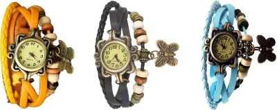 NS18 Vintage Butterfly Rakhi Watch Combo of 3 Yellow, Black And Sky Blue Analog Watch  - For Women   Watches  (NS18)