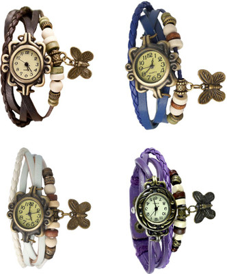 

Kissu Vintage Rakhi Combo of 4 Brown, White, Blue And Purple Watch - For Women