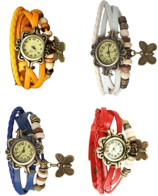 NS18 Vintage Butterfly Rakhi Combo of 4 Yellow, Blue, White And Red Analog Watch  - For Women   Watches  (NS18)