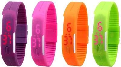 NS18 Silicone Led Magnet Band Combo of 4 Purple, Pink, Orange And Green Digital Watch  - For Boys & Girls   Watches  (NS18)