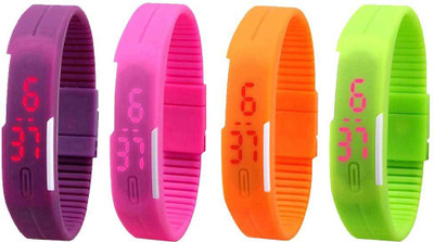 NS18 Silicone Led Magnet Band Combo of 4 Purple, Pink, Orange And Green Digital Watch  - For Boys & Girls   Watches  (NS18)