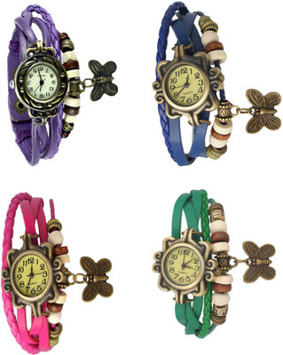 View NS18 Vintage Butterfly Rakhi Combo of 4 Purple, Pink, Blue And Green Analog Watch  - For Women Wrist Watches Price Online(NS18)