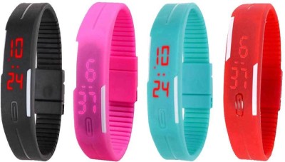 NS18 Silicone Led Magnet Band Watch Combo of 4 Black, Pink, Sky Blue And Red Digital Watch  - For Couple   Watches  (NS18)