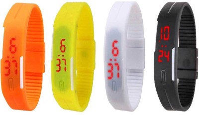 NS18 Silicone Led Magnet Band Combo of 4 Orange, Yellow, White And Black Digital Watch  - For Boys & Girls   Watches  (NS18)