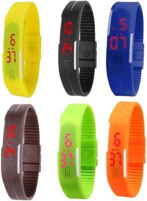 NS18 Silicone Led Magnet Band Combo of 6 Yellow, Black, Blue, Brown, Green And Orange Digital Watch  - For Boys & Girls   Watches  (NS18)