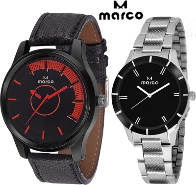 Marco ELEGANT BLACK COUPLE COMBO 222RED 65BLK Analog Watch  - For Men   Watches  (Marco)
