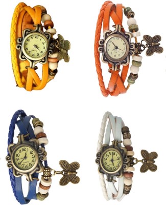 NS18 Vintage Butterfly Rakhi Combo of 4 Yellow, Blue, Orange And White Analog Watch  - For Women   Watches  (NS18)