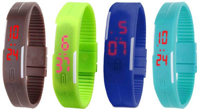 

NS18 Silicone Led Magnet Band Watch Combo of 4 Brown, Green, Blue And Sky Blue Watch - For Couple