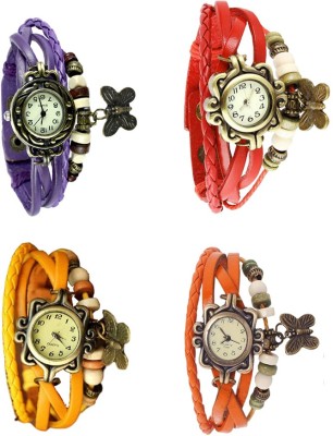 NS18 Vintage Butterfly Rakhi Combo of 4 Purple, Yellow, Red And Orange Analog Watch  - For Women   Watches  (NS18)