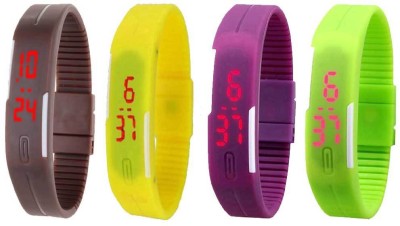 NS18 Silicone Led Magnet Band Combo of 4 Brown, Yellow, Purple And Green Digital Watch  - For Boys & Girls   Watches  (NS18)