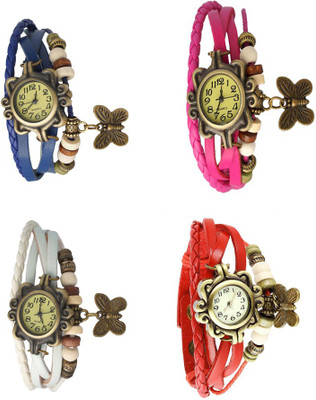 View NS18 Vintage Butterfly Rakhi Combo of 4 Blue, White, Pink And Red Analog Watch  - For Women Wrist Watches Price Online(NS18)