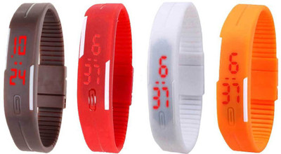 

NS18 Silicone Led Magnet Band Combo of 4 Brown, Red, White And Orange Watch - For Boys & Girls