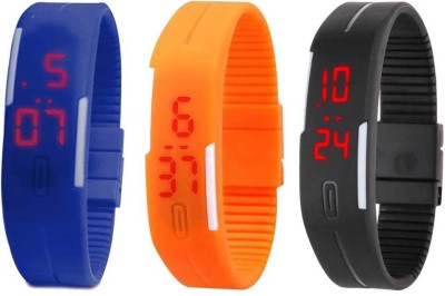 NS18 Silicone Led Magnet Band Combo of 3 Blue, Orange And Black Digital Watch  - For Boys & Girls   Watches  (NS18)