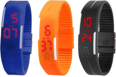 NS18 Silicone Led Magnet Band Combo of 3 Blue, Orange And Black Digital Watch  - For Boys & Girls   Watches  (NS18)