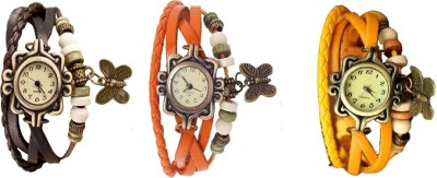 NS18 Vintage Butterfly Rakhi Combo of 3 Brown, Orange And Yellow Analog Watch  - For Women   Watches  (NS18)