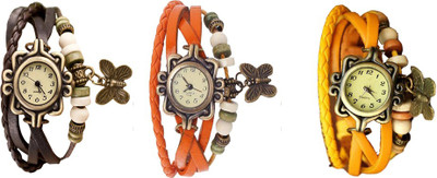 NS18 Vintage Butterfly Rakhi Combo of 3 Brown, Orange And Yellow Analog Watch  - For Women   Watches  (NS18)