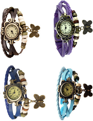 

Kissu Vintage Rakhi Combo of 4 Brown, Blue, Purple And Sky Blue Watch - For Women