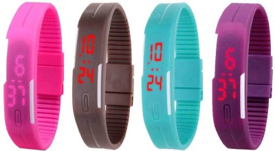 NS18 Silicone Led Magnet Band Watch Combo of 4 Pink, Brown, Sky Blue And Purple Digital Watch  - For Couple   Watches  (NS18)