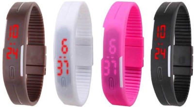NS18 Silicone Led Magnet Band Combo of 4 Brown, White, Pink And Black Digital Watch  - For Boys & Girls   Watches  (NS18)