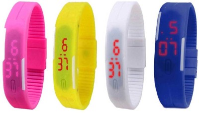NS18 Silicone Led Magnet Band Combo of 4 Pink, White, Yellow And Blue Digital Watch  - For Boys & Girls   Watches  (NS18)