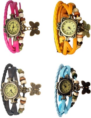 NS18 Vintage Butterfly Rakhi Combo of 4 Pink, Black, Yellow And Sky Blue Analog Watch  - For Women   Watches  (NS18)