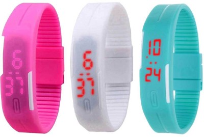NS18 Silicone Led Magnet Band Combo of 3 Pink, White And Sky Blue Digital Watch  - For Boys & Girls   Watches  (NS18)