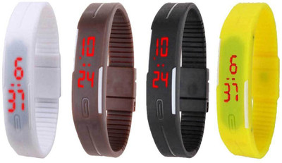 

Kissu Led Magnet Band Combo of 4 White, Brown, Black And Yellow Watch - For Men & Women