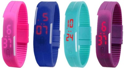 NS18 Silicone Led Magnet Band Watch Combo of 4 Pink, Blue, Sky Blue And Purple Digital Watch  - For Couple   Watches  (NS18)