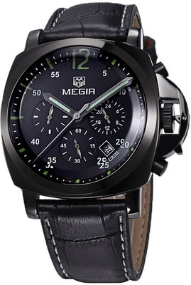 

Megir Gmarks-3006-Black leather Executive Watch - For Men