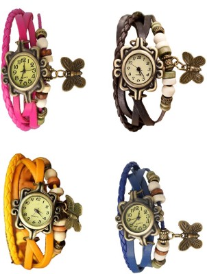 NS18 Vintage Butterfly Rakhi Combo of 4 Pink, Yellow, Brown And Blue Analog Watch  - For Women   Watches  (NS18)
