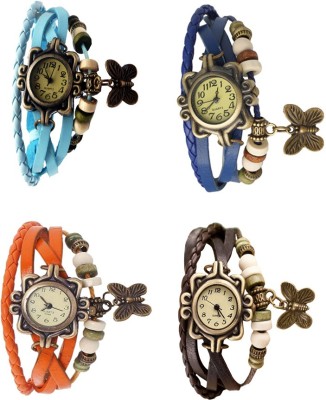 NS18 Vintage Butterfly Rakhi Combo of 4 Sky Blue, Orange, Blue And Brown Analog Watch  - For Women   Watches  (NS18)