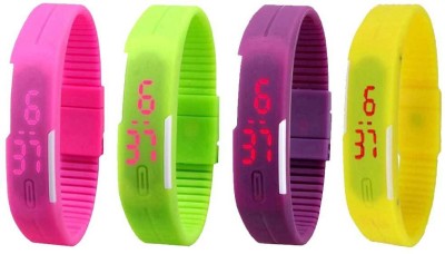 NS18 Silicone Led Magnet Band Combo of 4 Pink, Green, Purple And Yellow Digital Watch  - For Boys & Girls   Watches  (NS18)