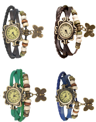 

Kissu Vintage Rakhi Combo of 4 Black, Green, Brown And Blue Watch - For Women