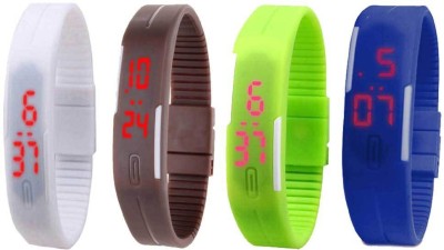 NS18 Silicone Led Magnet Band Combo of 4 White, Brown, Green And Blue Digital Watch  - For Boys & Girls   Watches  (NS18)