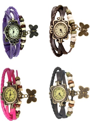 NS18 Vintage Butterfly Rakhi Combo of 4 Purple, Pink, Brown And Black Analog Watch  - For Women   Watches  (NS18)