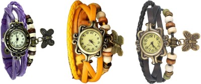 NS18 Vintage Butterfly Rakhi Watch Combo of 3 Purple, Yellow And Black Analog Watch  - For Women   Watches  (NS18)