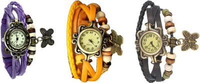 

Kissu Vintage Rakhi Watch Combo of 3 Purple, Yellow And Black Watch - For Women