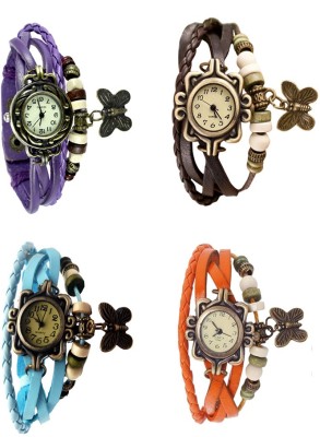 NS18 Vintage Butterfly Rakhi Combo of 4 Purple, Sky Blue, Brown And Orange Analog Watch  - For Women   Watches  (NS18)