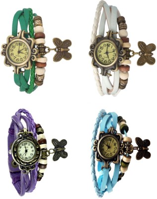 NS18 Vintage Butterfly Rakhi Combo of 4 Green, Purple, White And Sky Blue Analog Watch  - For Women   Watches  (NS18)