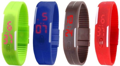 NS18 Silicone Led Magnet Band Watch Combo of 4 Green, Blue, Brown And Red Digital Watch  - For Couple   Watches  (NS18)