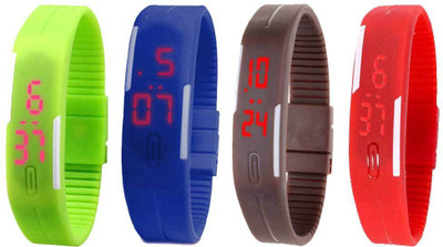 NS18 Silicone Led Magnet Band Watch Combo of 4 Green, Blue, Brown And Red Digital Watch  - For Couple   Watches  (NS18)