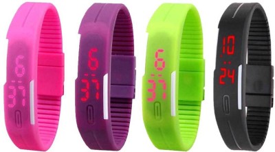 NS18 Silicone Led Magnet Band Combo of 4 Pink, Purple, Green And Black Digital Watch  - For Boys & Girls   Watches  (NS18)