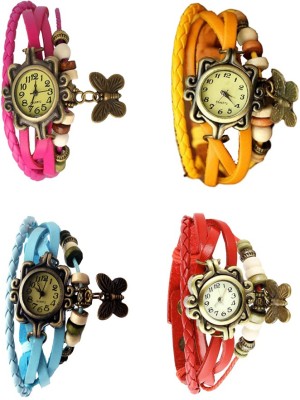 NS18 Vintage Butterfly Rakhi Combo of 4 Pink, Sky Blue, Yellow And Red Analog Watch  - For Women   Watches  (NS18)