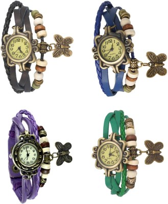 NS18 Vintage Butterfly Rakhi Combo of 4 Black, Purple, Blue And Green Analog Watch  - For Women   Watches  (NS18)