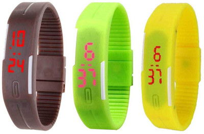 View NS18 Silicone Led Magnet Band Combo of 3 Brown, Green And Yellow Digital Watch  - For Boys & Girls Wrist Watches Price Online(NS18)